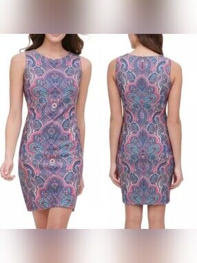 Tommy Hilfiger pink paisley sleeveless scuba sheath dress Women's Size 8